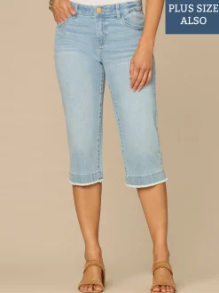 “Ab”solution® Mid-Rise Powder Blue Fray Hem Plus Size Skimmer Jeans