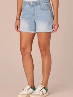 “Ab”solution® Mid-Rise Powder Blue Artisanal Booty Lift Petite Shorts