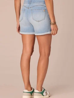 “Ab”solution® Mid-Rise Powder Blue Artisanal Booty Lift Petite Shorts