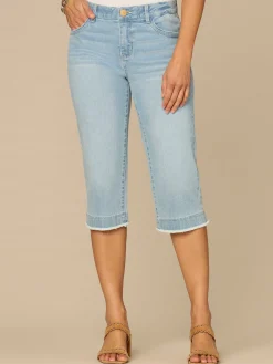 “Ab”solution® Mid-Rise Powder Blue Artisanal Fray Hem Skimmer Jeans
