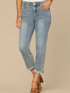 “Ab”solution® Mid-Rise Roll Cuff Light Blue Petite Ankle Skimmer Jeans