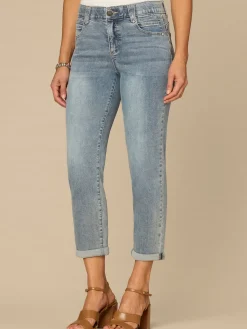 “Ab”solution® Mid-Rise Roll Cuff Light Blue Ankle Skimmer Jeans