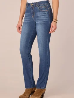 "Ab"solution Mid-Rise Straight Leg Petite Jeans with Angled Dart Seams