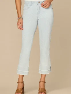 “Ab”solution® Mid-Rise Striped Kick Flare Jeans with Double Layer Fray Hem