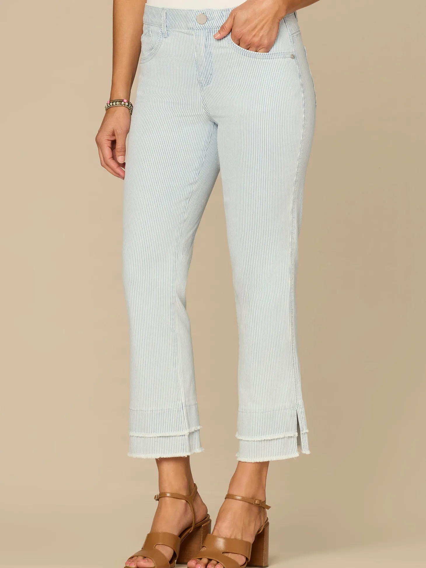 “Ab”solution® Mid-Rise Striped Kick Flare Jeans with Double Layer Fray Hem