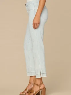 “Ab”solution® Mid-Rise Striped Kick Flare Jeans with Double Layer Fray Hem