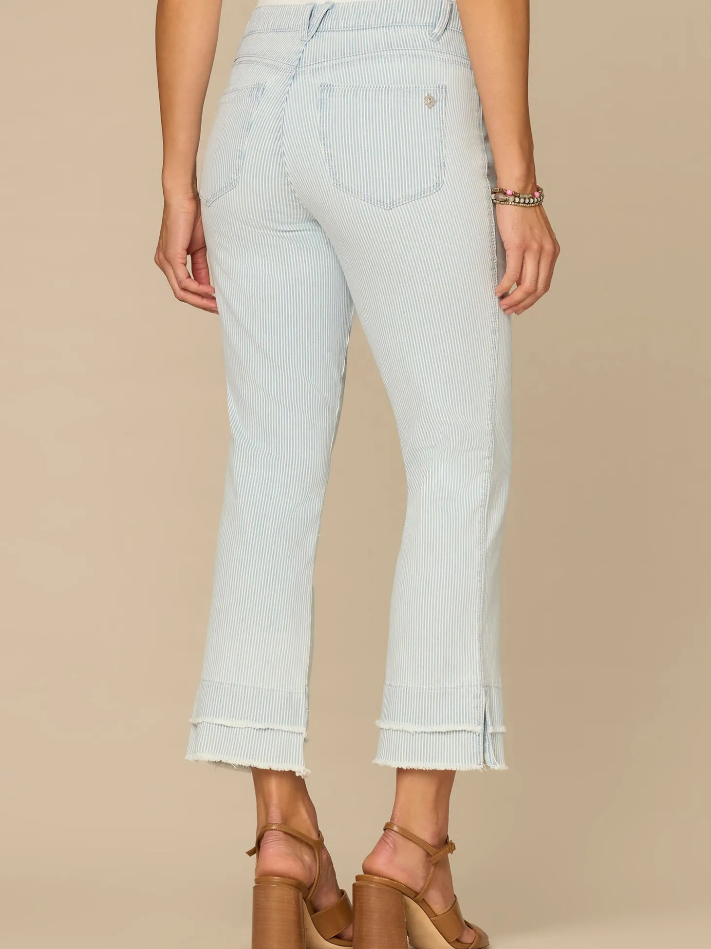 “Ab”solution® Mid-Rise Striped Kick Flare Jeans with Double Layer Fray Hem