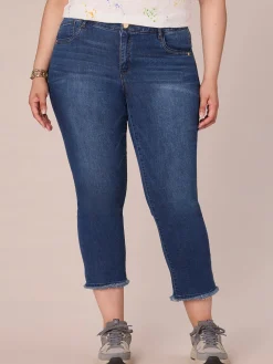 "Ab"solution Plus Size Cascading "D" Embroidery Slim Straight Jean