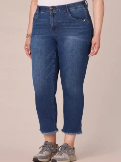 "Ab"solution Plus Size Cascading "D" Embroidery Slim Straight Jean