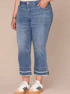 "Ab"solution Plus Size Fray Hem Kick Flare Jean