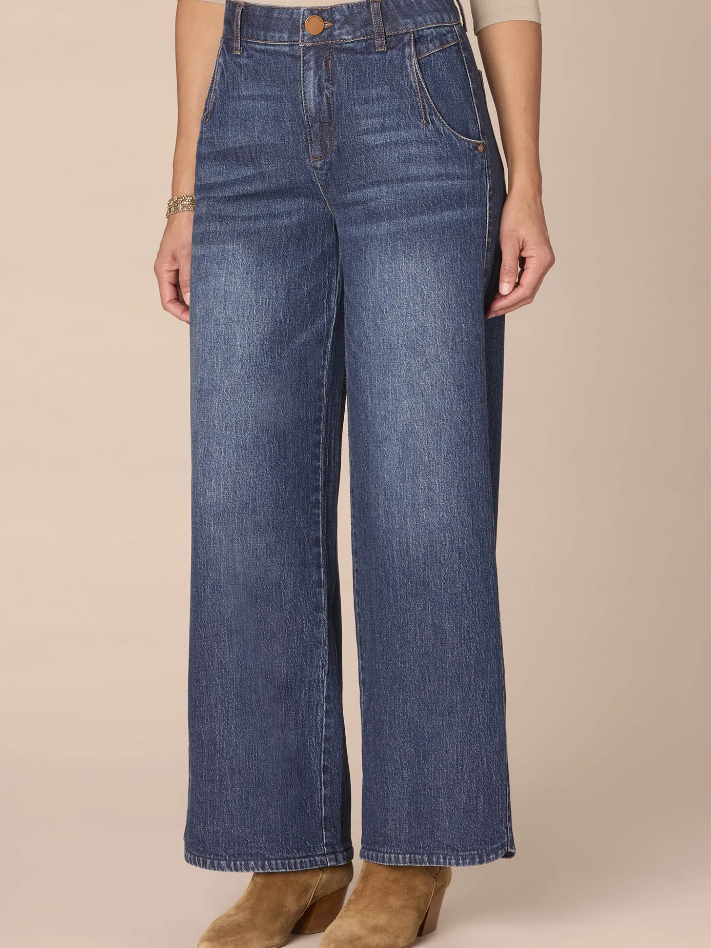 “Ab”solution® Skyrise Blue Tulip Hem Wide Leg Petite Jeans