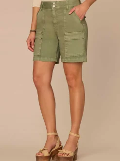 "Ab"solution® Skyrise Double Button Flap Patch Pocket Cargo Shorts
