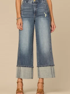 “Ab”solution® Skyrise Forward Side Seam Petite Wide Leg Jean with Cuff