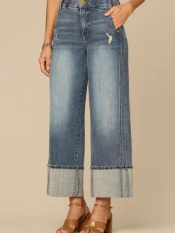 “Ab”solution® Skyrise Forward Side Seam Petite Wide Leg Jean with Cuff