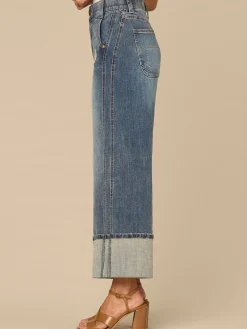 “Ab”solution® Skyrise Forward Side Seam Petite Wide Leg Jean with Cuff