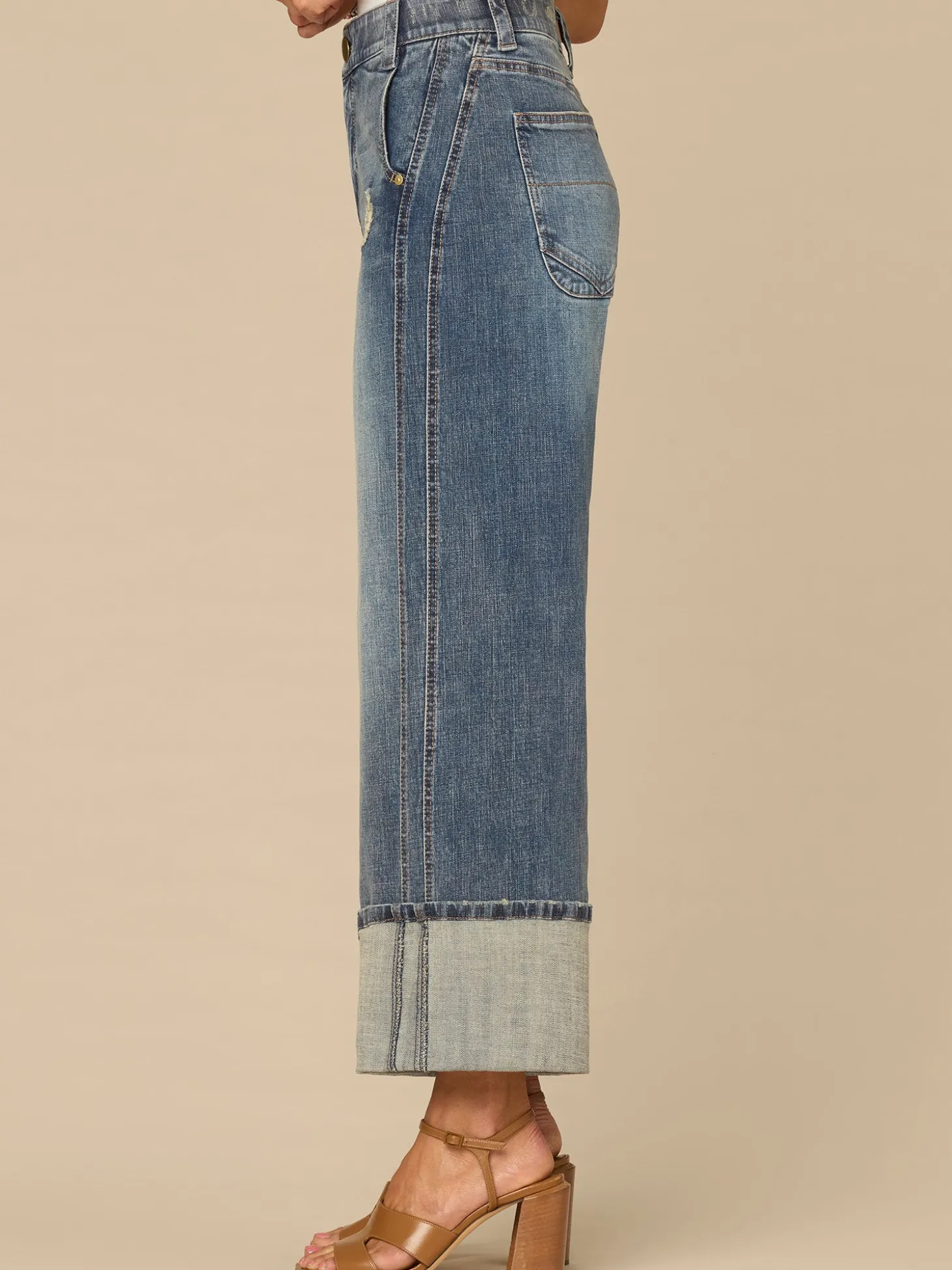 “Ab”solution® Skyrise Forward Side Seam Petite Wide Leg Jean with Cuff