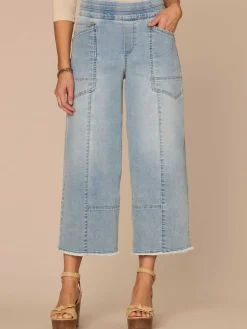 "Ab"solution® Skyrise Glider Cropped Fray Hem Petite Wide Leg Jeans