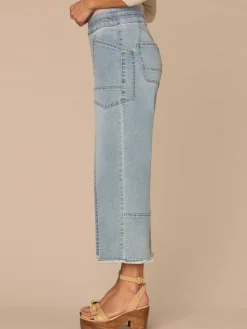"Ab"solution® Skyrise Glider Cropped Fray Hem Petite Wide Leg Jeans