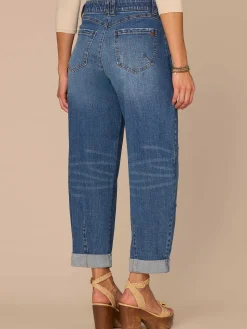 "Ab"solution® Skyrise Roll Cuff Petite Barrel Leg Jeans with Knee Dart