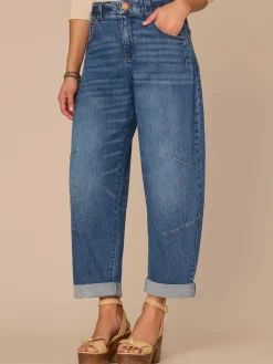 "Ab"solution® Skyrise Roll Cuff Petite Barrel Leg Jeans with Knee Dart