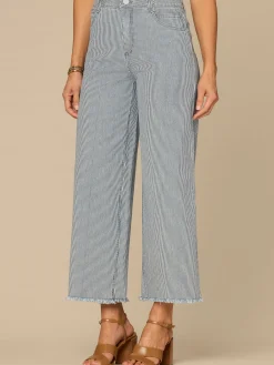 “Ab”solution® Skyrise Round Up Fray Hem Stripe Wide Leg Boyfriend Jean