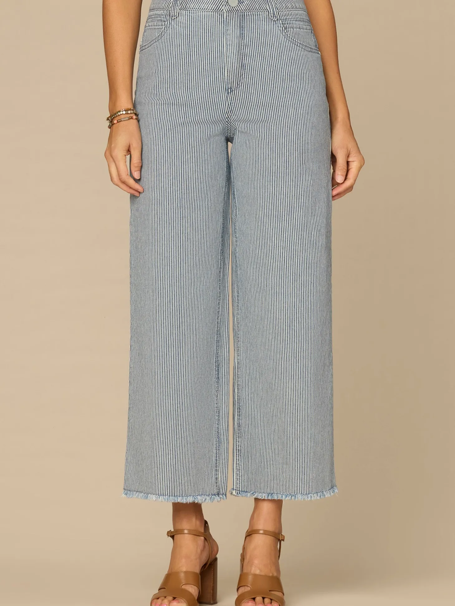 “Ab”solution® Skyrise Round Up Fray Hem Stripe Wide Leg Boyfriend Jean