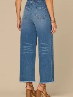 “Ab”solution® Skyrise Round Up Wide Leg Boyfriend Jeans with Fray Hem