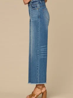 “Ab”solution® Skyrise Round Up Wide Leg Boyfriend Jeans with Fray Hem
