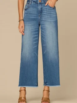 “Ab”solution® Skyrise Round Up Wide Leg Boyfriend Jeans with Fray Hem