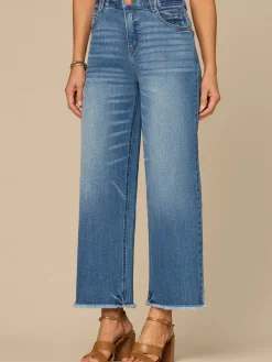“Ab”solution® Skyrise Round Up Wide Leg Boyfriend Jeans with Fray Hem