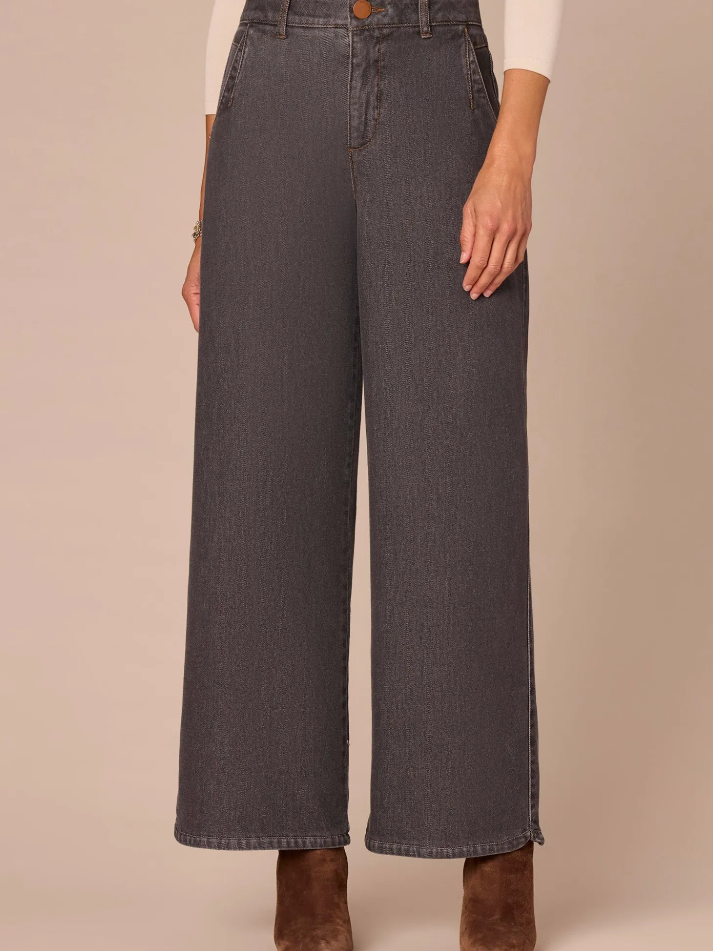 "Ab"solution® Skyrise Tulip Hem Wide Leg Jeans with Curved Pockets