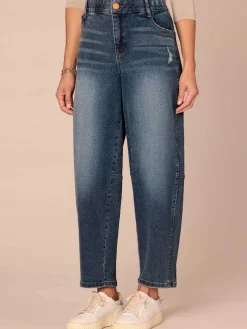 "Ab"solution® Skyrise Uneven Yoke Petite Relaxed Barrel Leg Jeans