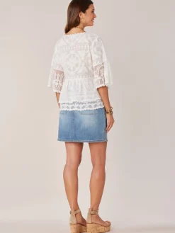 Bell Sleeve Scoop Neck Double Flounce Peplum Petite Hem Woven Top