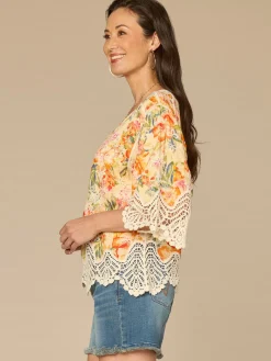 Below Elbow Sleeve V-Notch Neck Scallop Peplum Hem Peplum Petite Woven Top