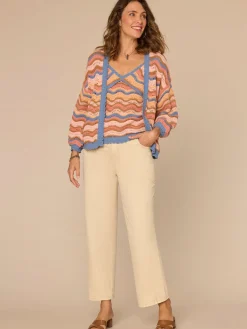 Blouson Sleeve Open Front Wavy Stripe Petite Sweater Cardigan