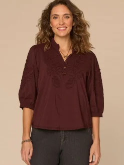 Blouson Sleeve Ruffle V-Neck Soutache Mixed Media Petite Woven Top