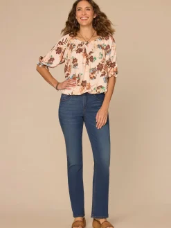 Blouson Sleeve Scoop Neck Bubble Hem Floral Print Petite Woven Top