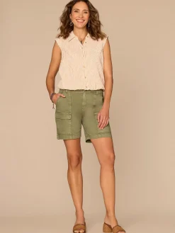 Cap Sleeve Collared Button Down Placket Spliced Stripe Woven Top