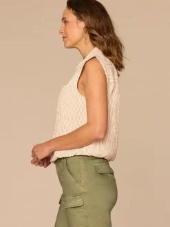 Cap Sleeve Collared Button Down Placket Spliced Stripe Woven Top