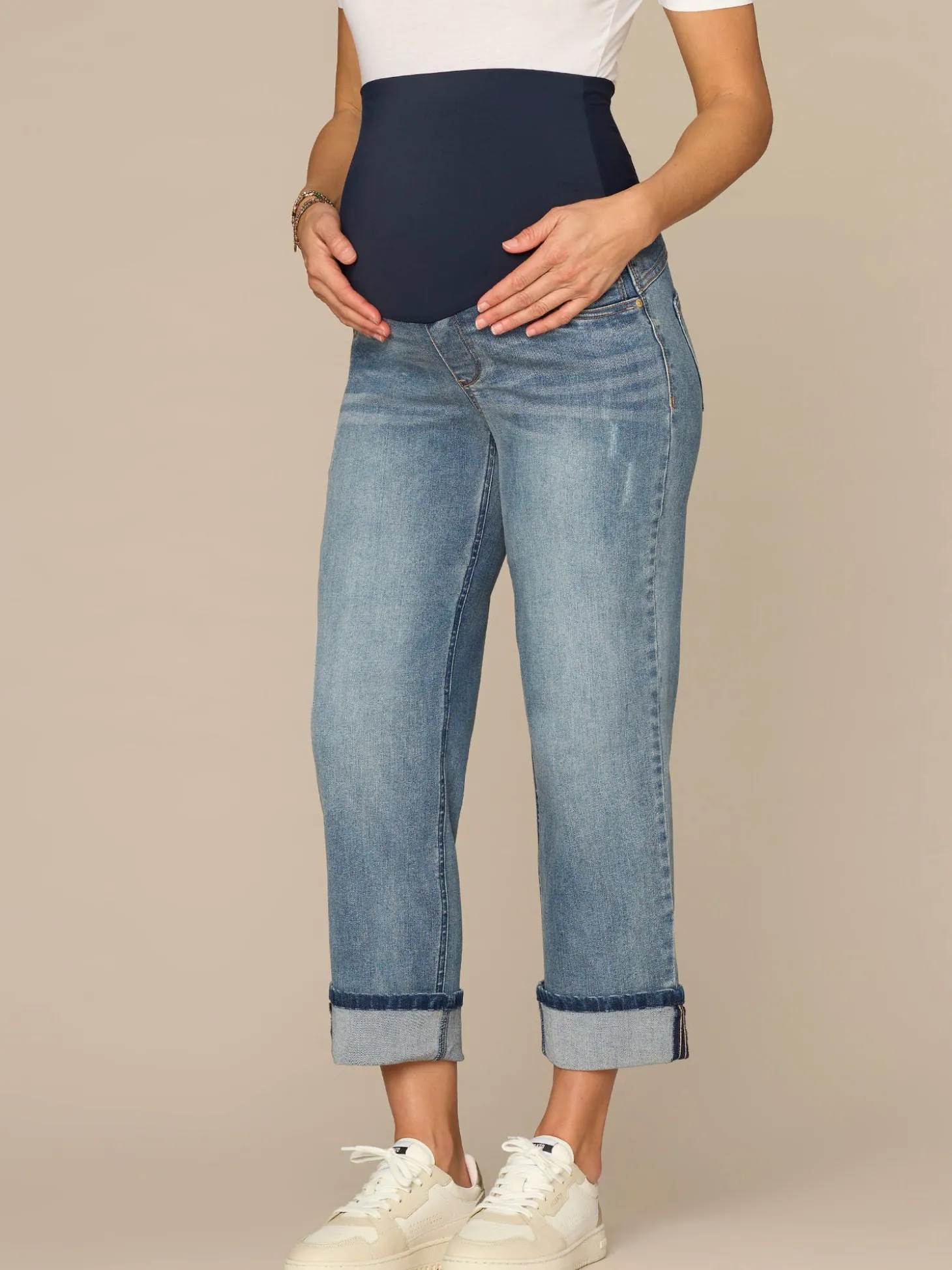 CradleComfort Baby Bump Maternity Round Up Cropped Boyfriend Jeans