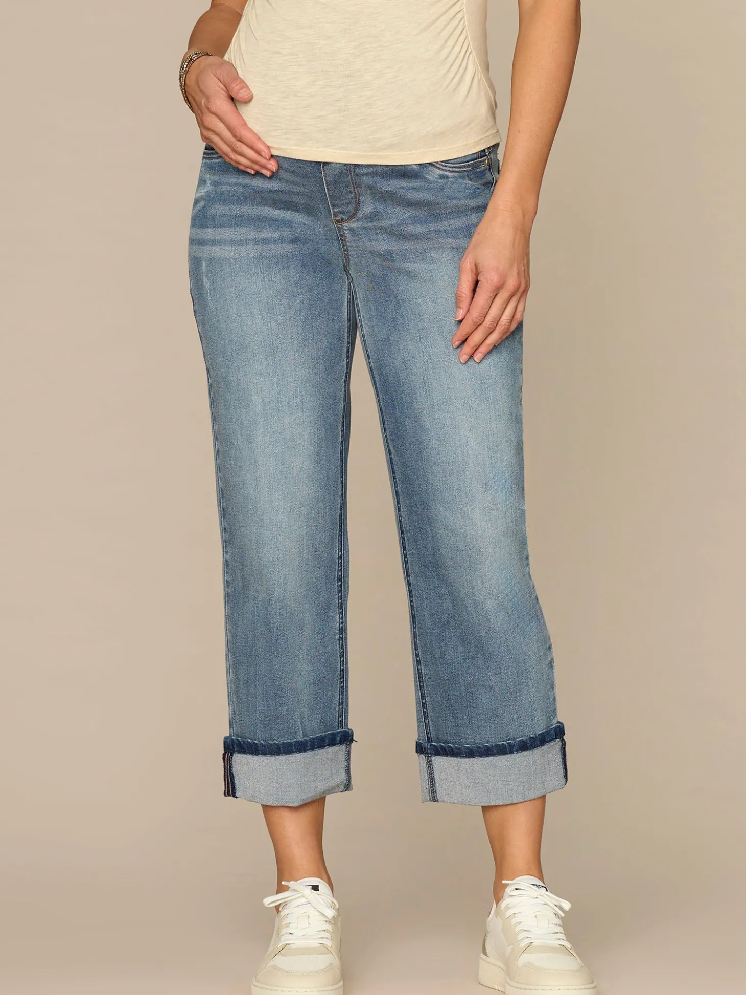 CradleComfort Baby Bump Maternity Round Up Cropped Boyfriend Jeans