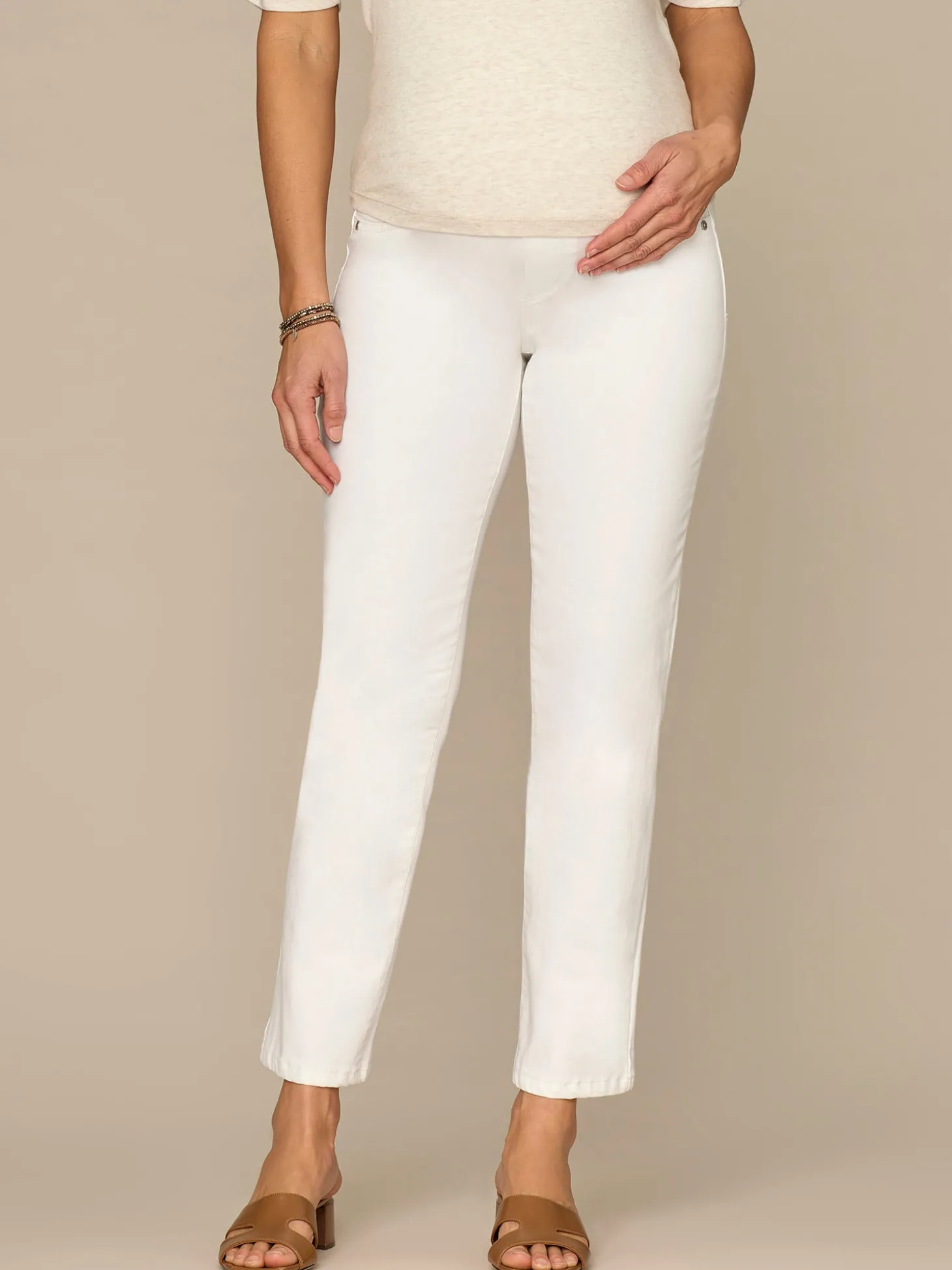 CradleComfort Baby Bump Optic White Maternity Straight Leg Jeans
