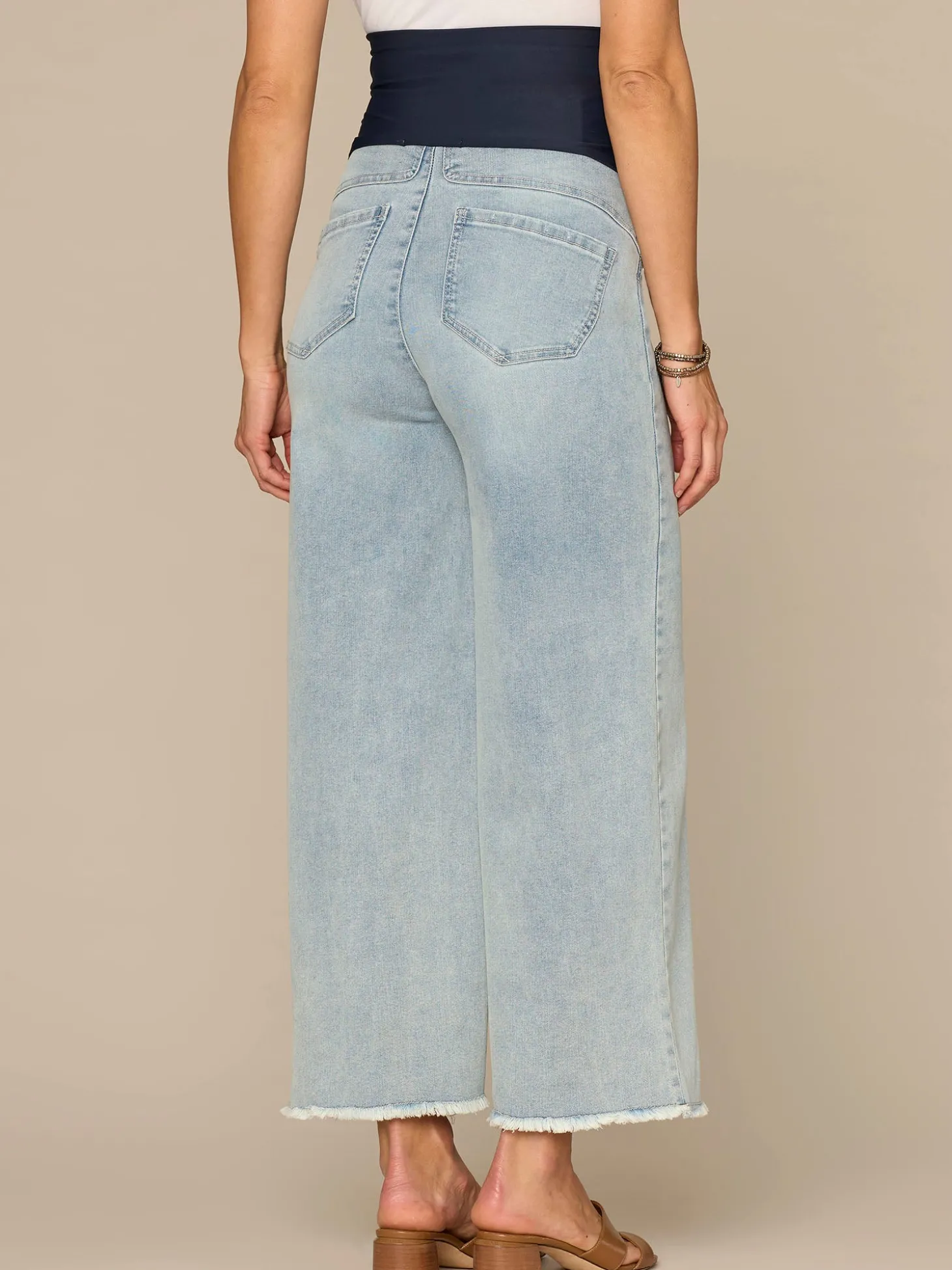 CradleComfort Baby Bump Round Up Fray Hem Maternity Wide Leg Jeans