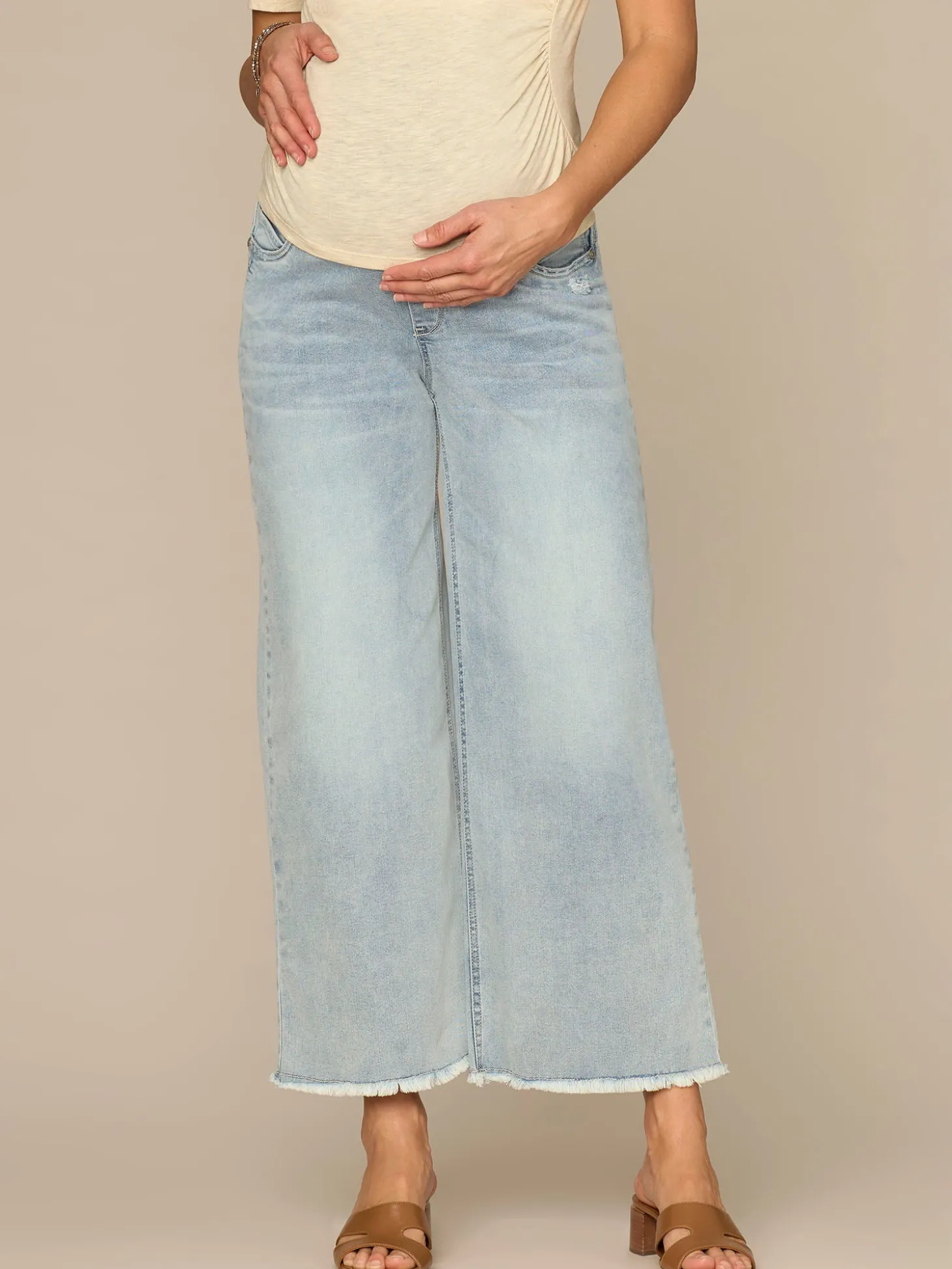 CradleComfort Baby Bump Round Up Fray Hem Maternity Wide Leg Jeans