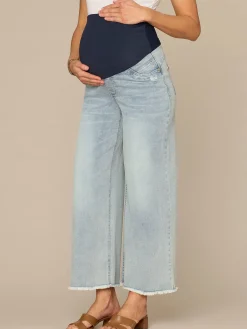 CradleComfort Baby Bump Round Up Fray Hem Maternity Wide Leg Jeans