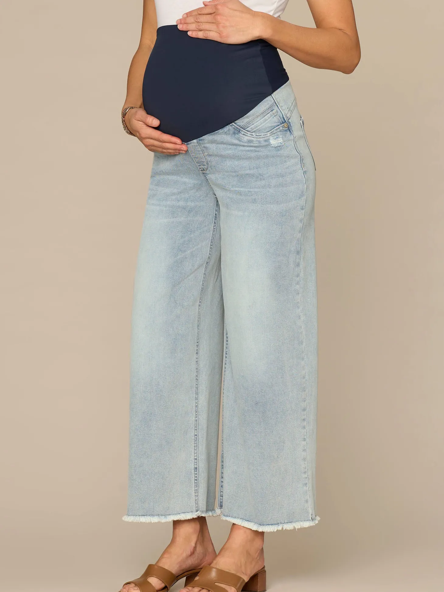 CradleComfort Baby Bump Round Up Fray Hem Maternity Wide Leg Jeans