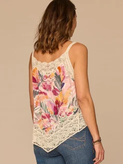 Crochet Strap V-Neck Embroidered Scallop Trim Petite Woven Tank Top