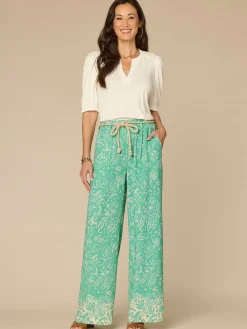 Elbow Puff Sleeve Mandarin Collar Half Placket Embroidered Knit Top