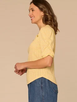 Elbow Puff Sleeve Picot V-Neck Crochet Detail Knit Top