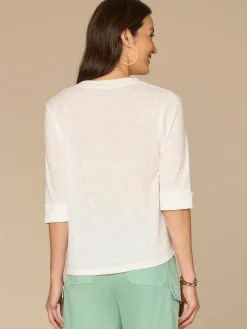 Elbow Roll Cuff Sleeve Round Split Neck Surplus Hem Petite Knit Top